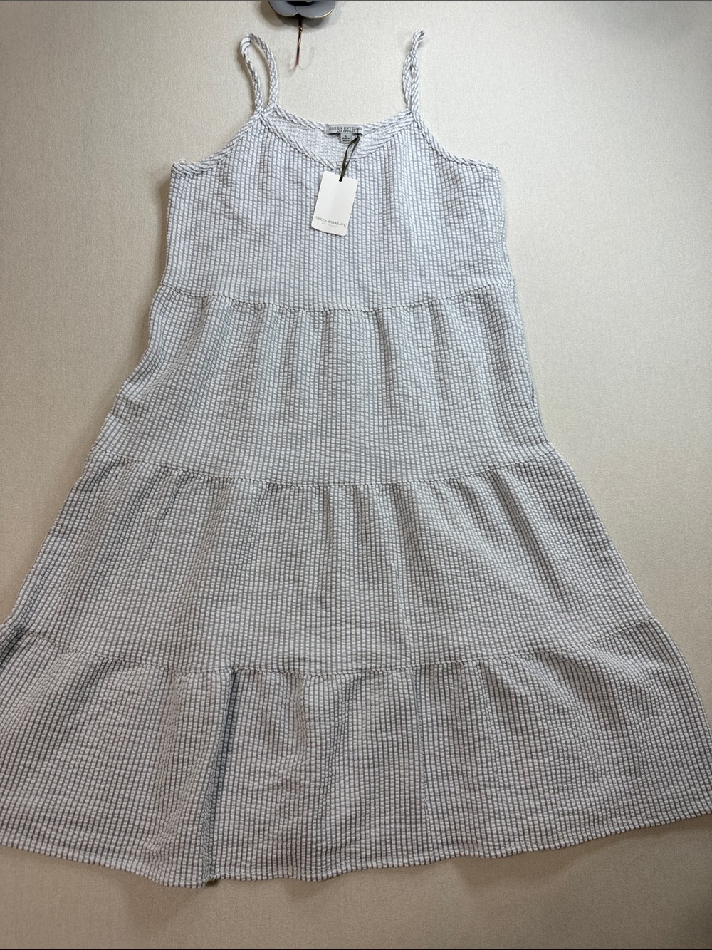 Green Envelope Light Blue and White Striped Maxi Dress